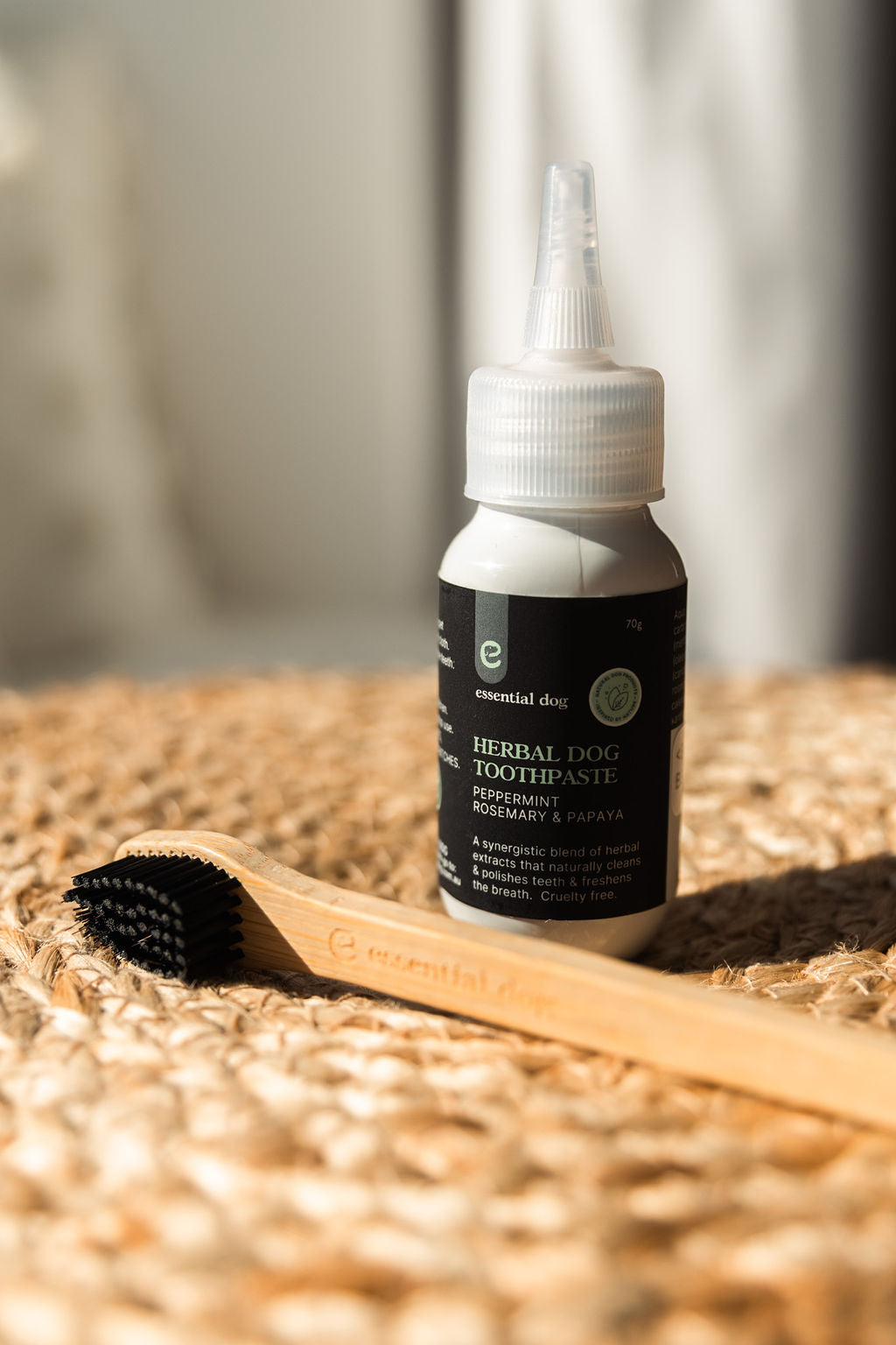essential dog herbal toothpaste and bamboo toothbrush