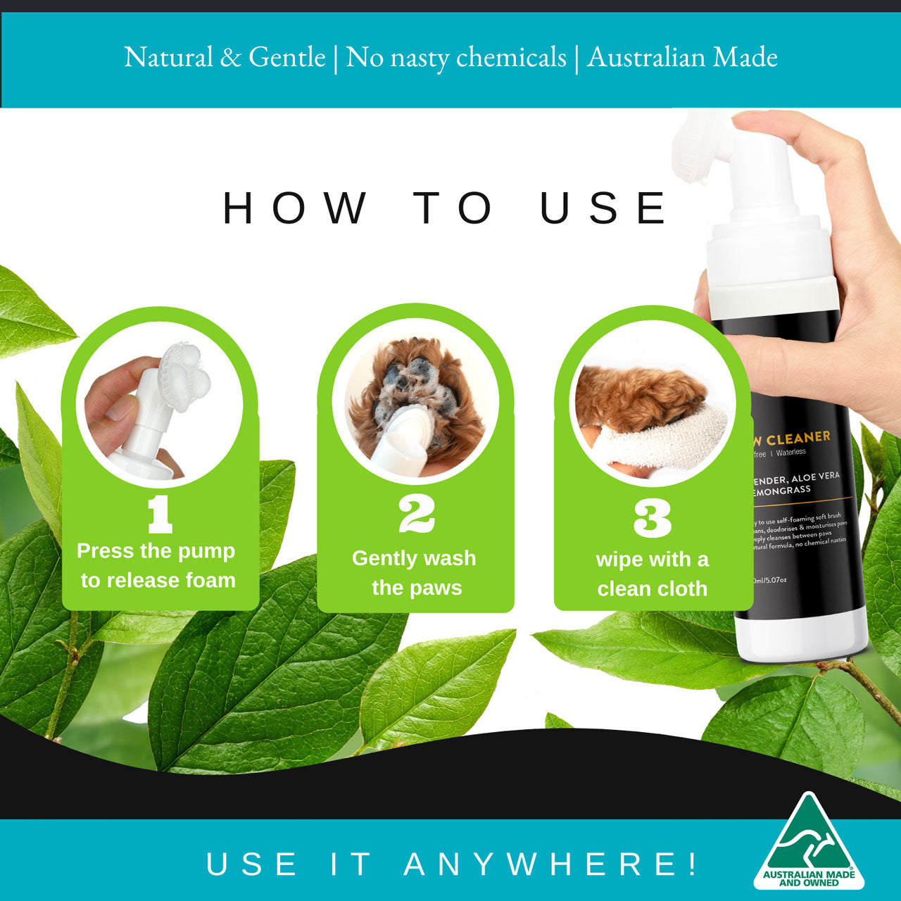 Rinse-Free Portable Paw & Body Cleaner (Aloe, Lemongrass & Lavender)