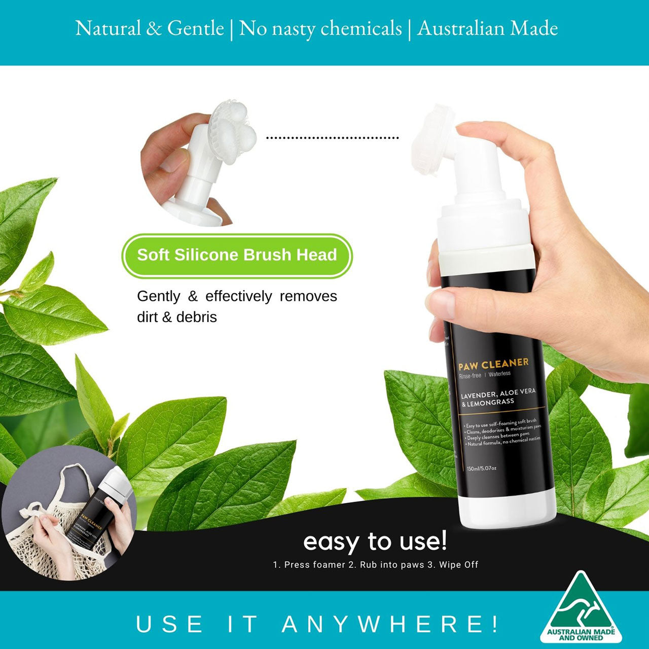 essential dog easy to use portable and rinse free shampoo for pets made from organic ingredients